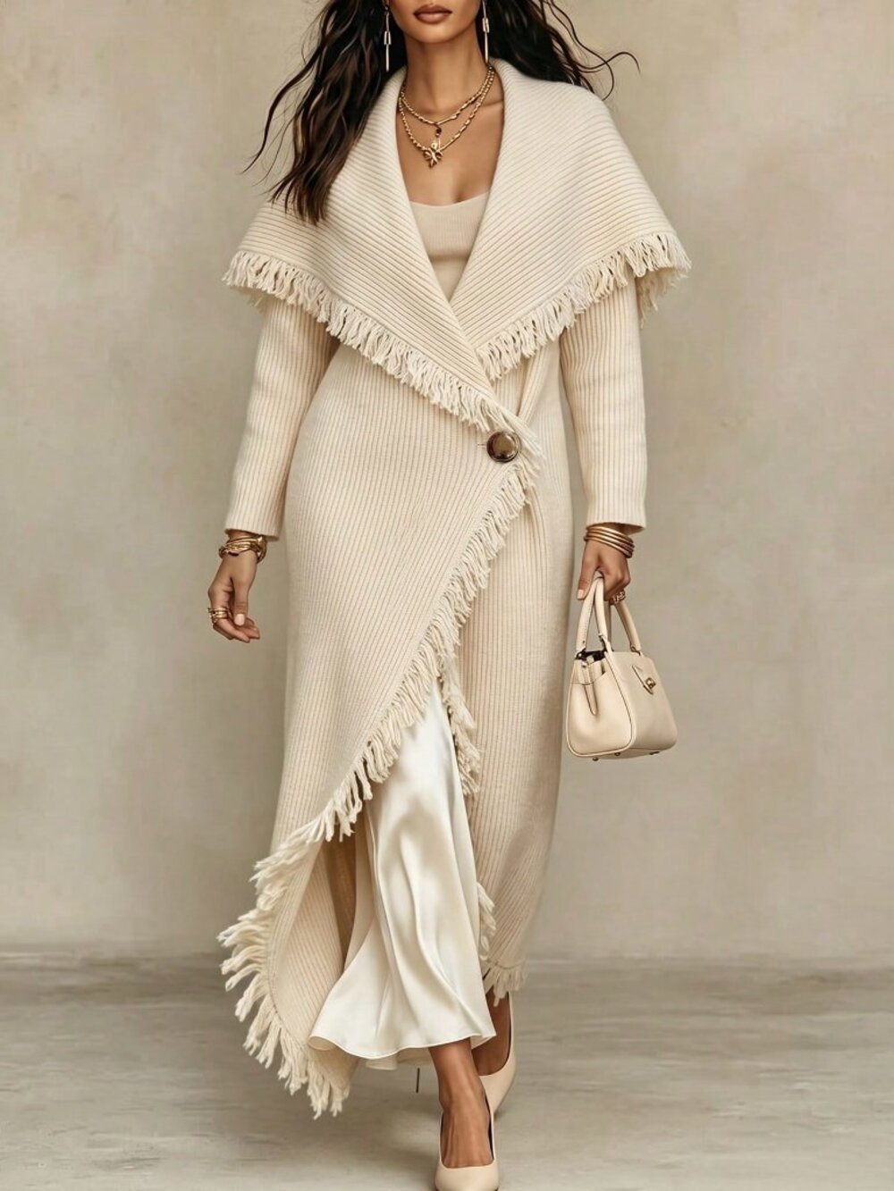 Apricot Elegant Women's Tassel Cardigan - Picture 4 of 5
